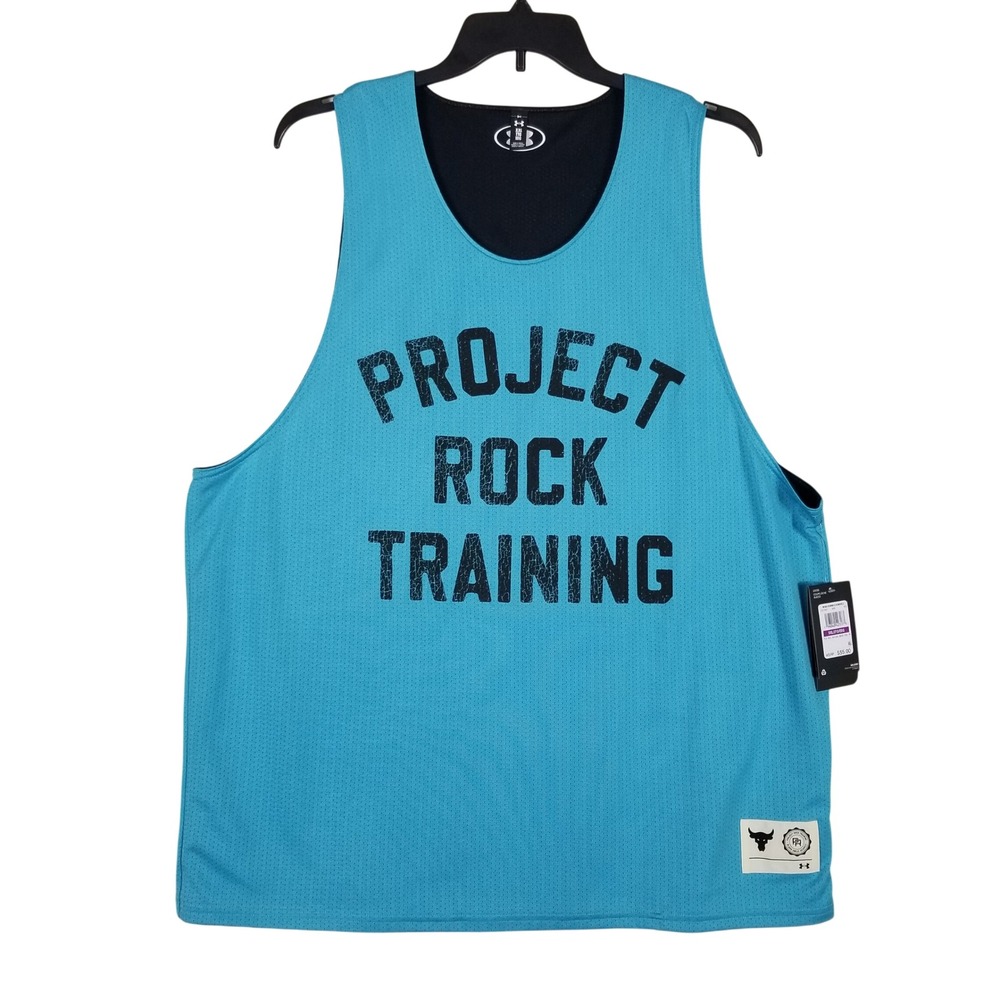 Under Armour Project Rock Training Tank Top Men XXL Blue Reversible Mesh 1377442